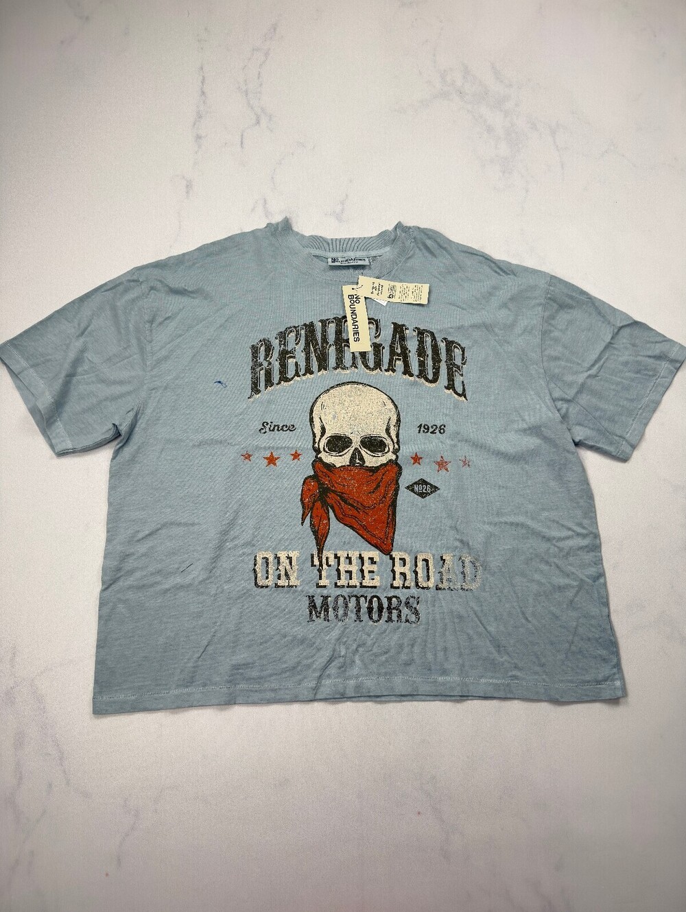 No Boundaries Graphic Tee Light Blue 2010s Street Style - Mens XL NWT